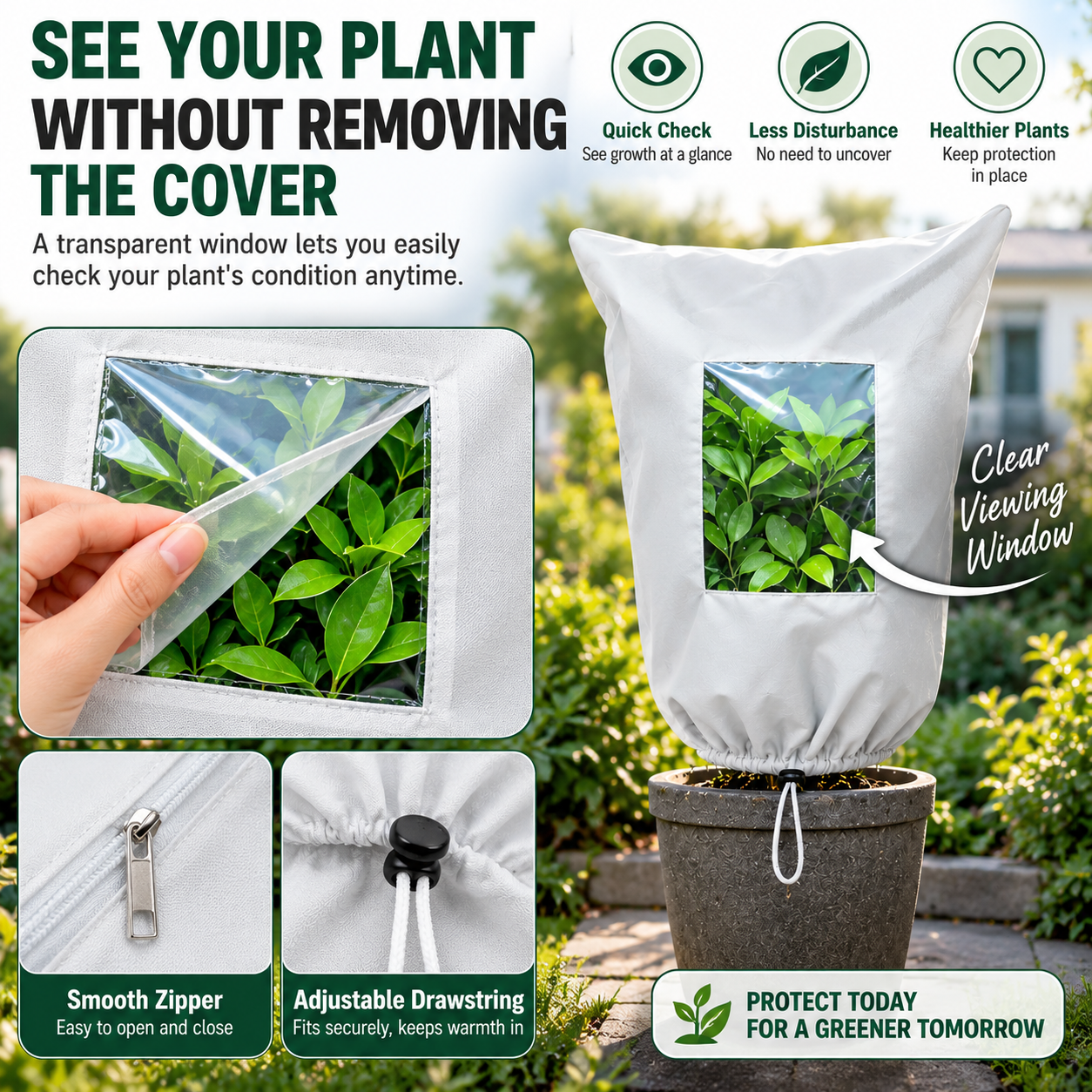 🌿 Plant Frost Protection Cover – Breathable Reusable Winter Cover with Clear Viewing Window