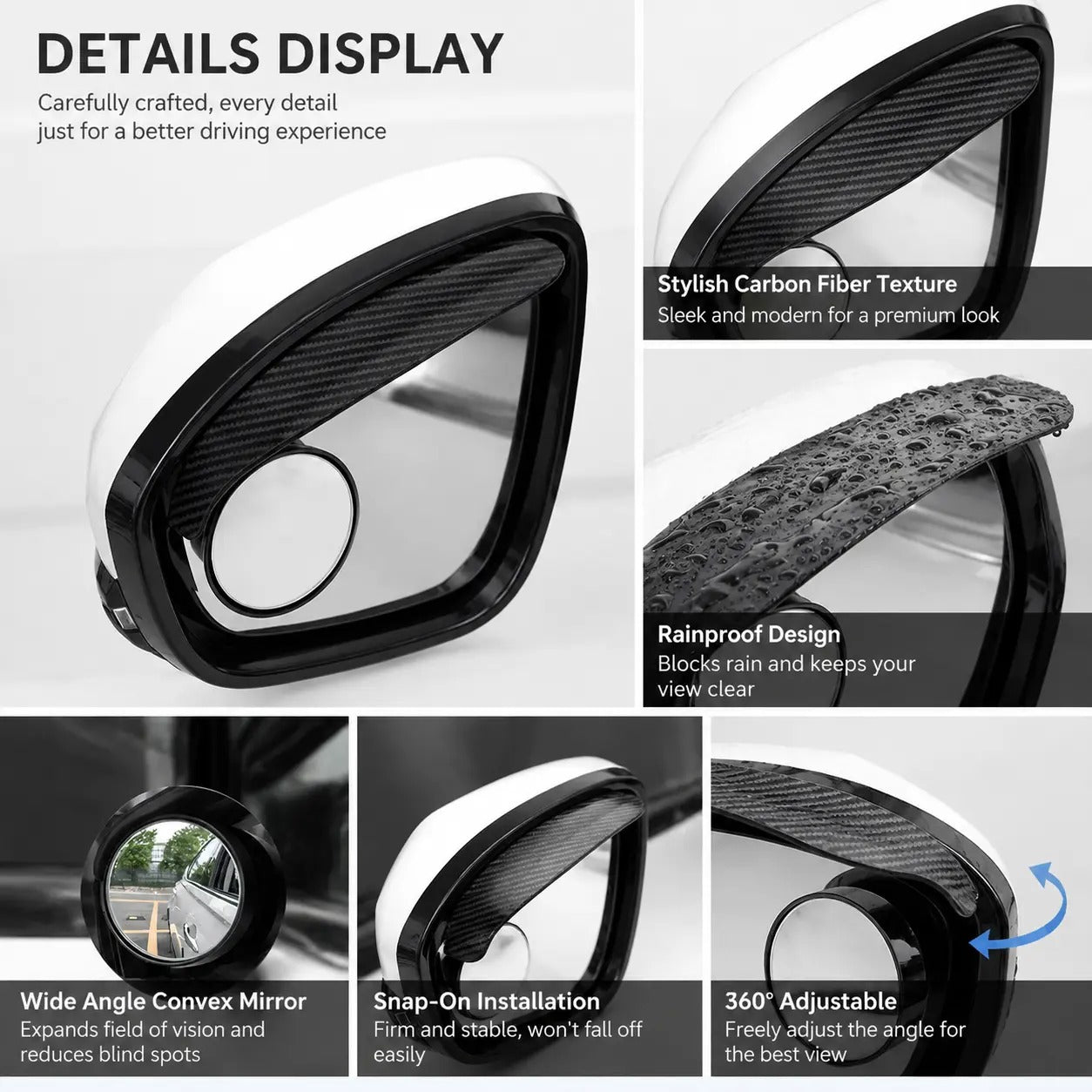 Convex blind spot mirror expanding side field of view