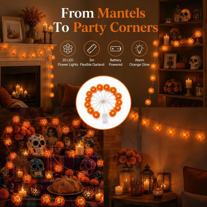 🌼 Illuminate Your Ofrendas with Warmth! Marigold LED Memorial String Lights✨