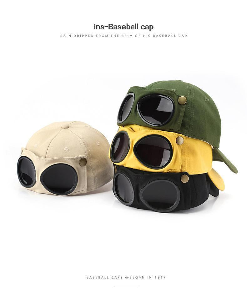🧢Steampunk Aviator Baseball Cap with Flip-Up Goggles and Cat Ears🐱