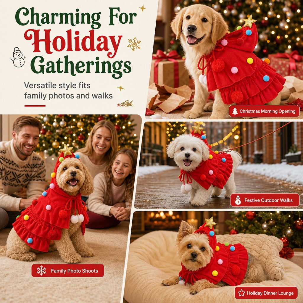 🎄Christmas Tree Pet Cloak Costume | Cute Hooded Dog & Cat Holiday Cape🐶