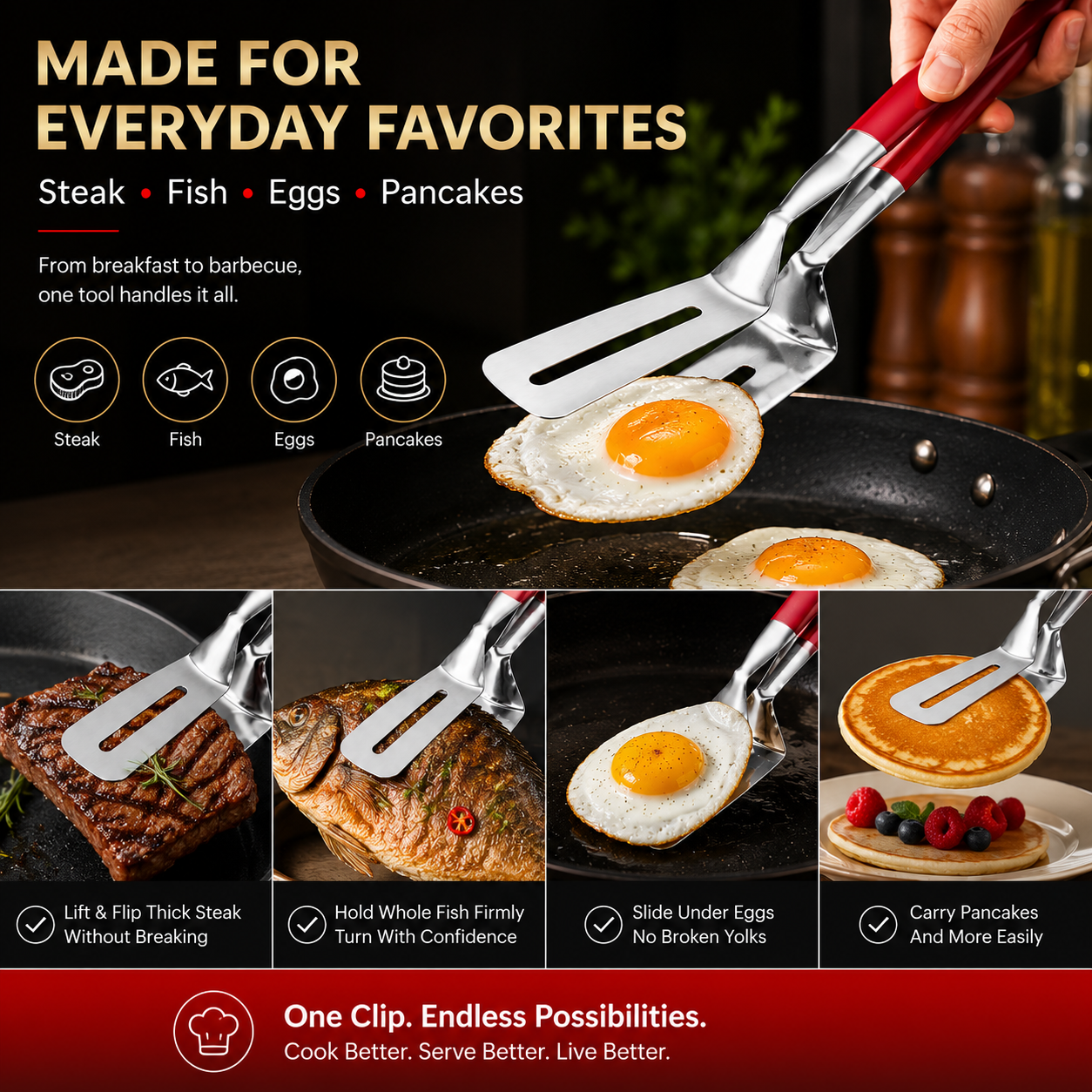 🍳 2-in-1 Stainless Steel Spatula Tongs | Flip, Grip & Serve with Ease