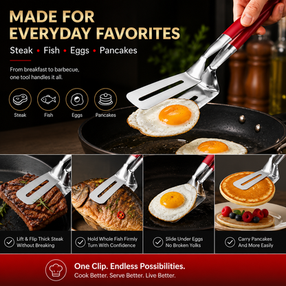 🍳 2-in-1 Stainless Steel Spatula Tongs | Flip, Grip & Serve with Ease