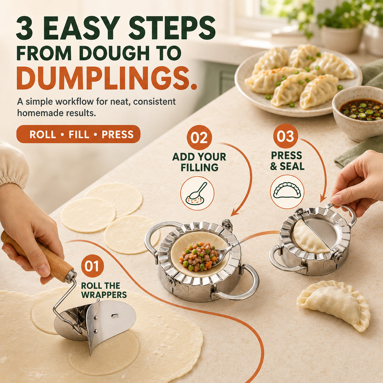 💯 Effortless Dumpling Press & Dough Cutter Kit | Restaurant-Quality at Home 🥟