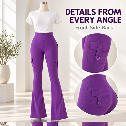 🧘‍♀️ High-Waisted Flare Cargo Yoga Pants – Tummy Control & Leg-Lengthening Fit