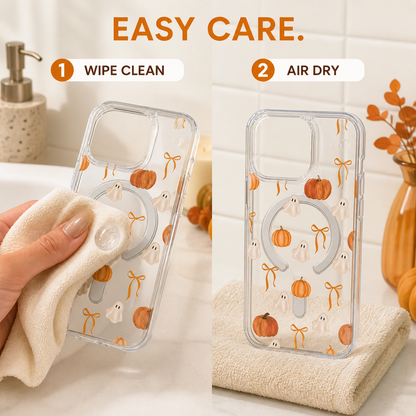 Ghost Pumpkin Orange Bow Watercolor Phone Case,Soft Fall Halloween Pattern