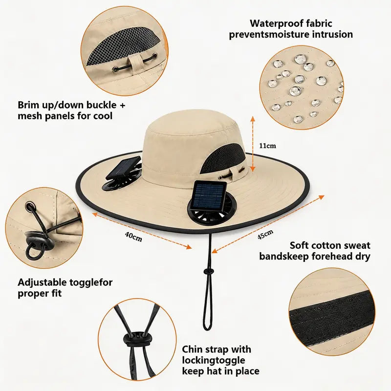 💨 UPF 50+ Sun Protection Dual Solar Fan Fishing Hat