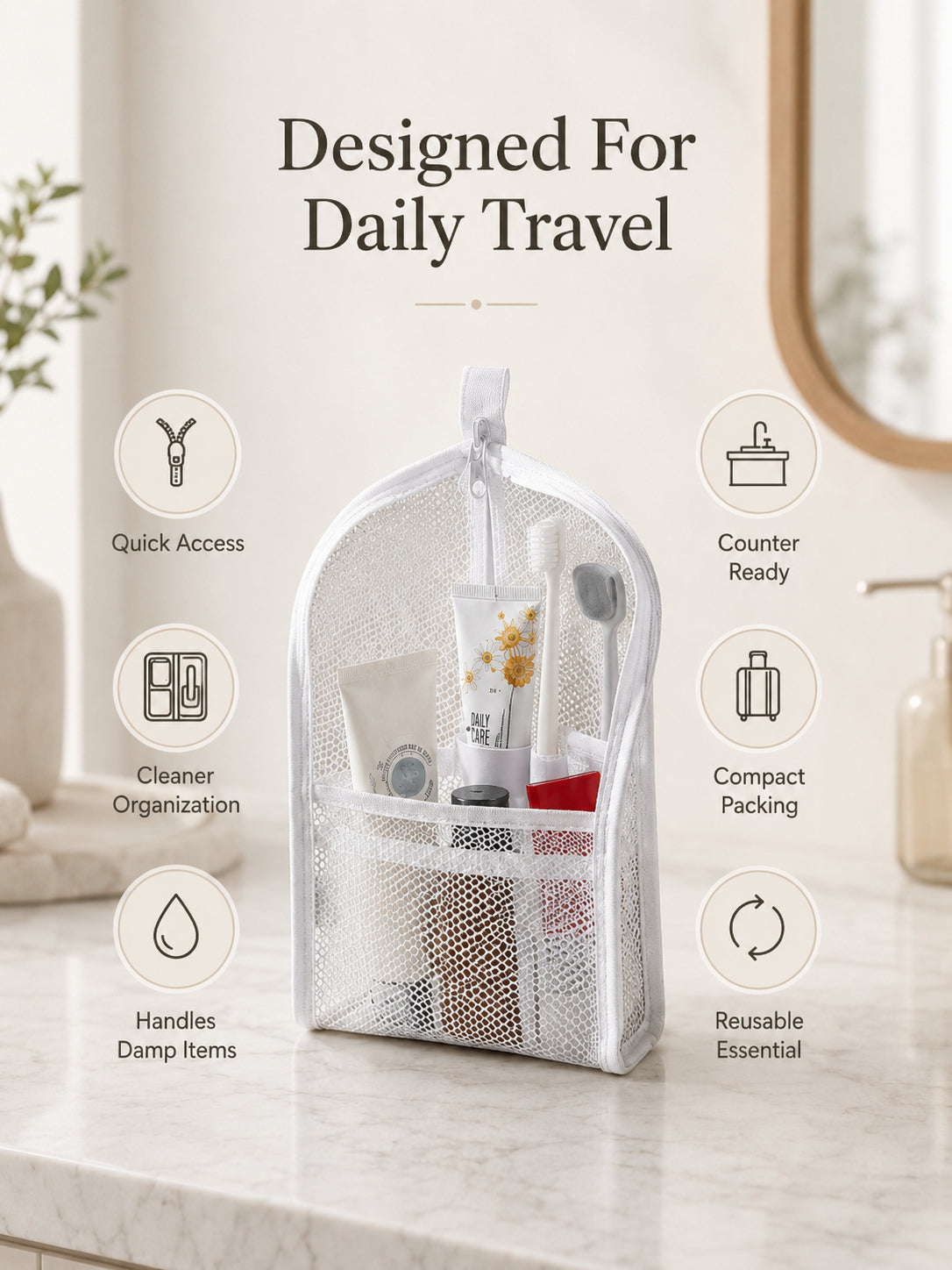 Self-Standing Travel Toiletry Pouch | No Propping, No Digging 🧳