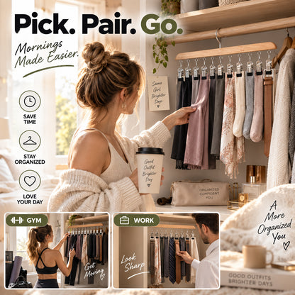 🌿 10-Clip Wooden Hanger – Organize More, Save Closet Space