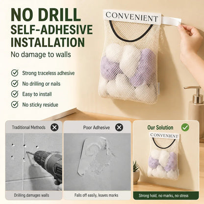 🧹 Declutter Any Space in Seconds! No-Drill Hanging Mesh Storage Bag & Wall Organizer ✨