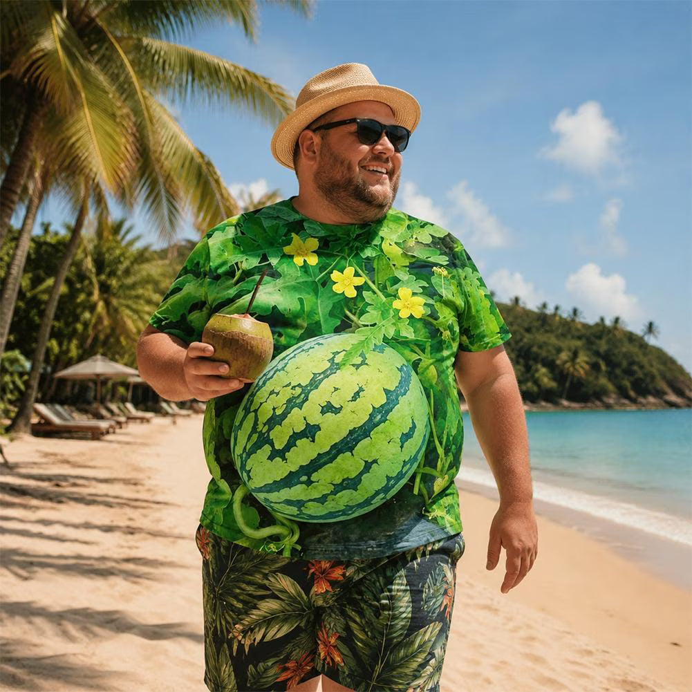 🍉Fun 3D Printed Watermelon Belly T-Shirt – Novel Summer Pattern T-Shirt