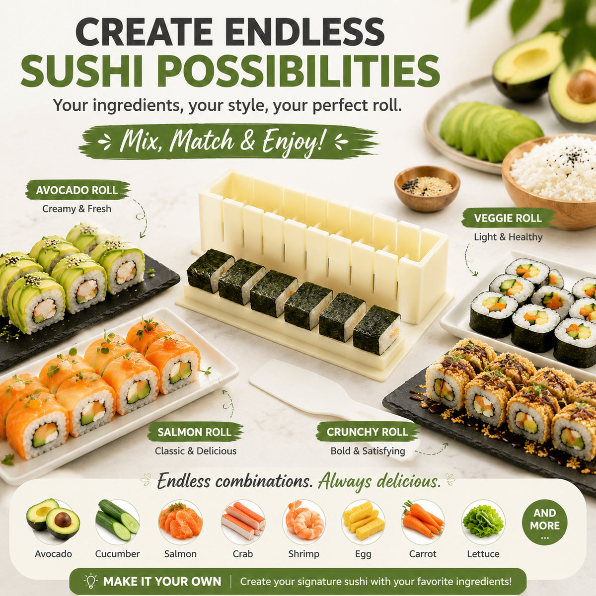 🍣 Easy Sushi Maker Mold – Perfect Homemade Rolls, No Rolling Skills Needed! 🙌