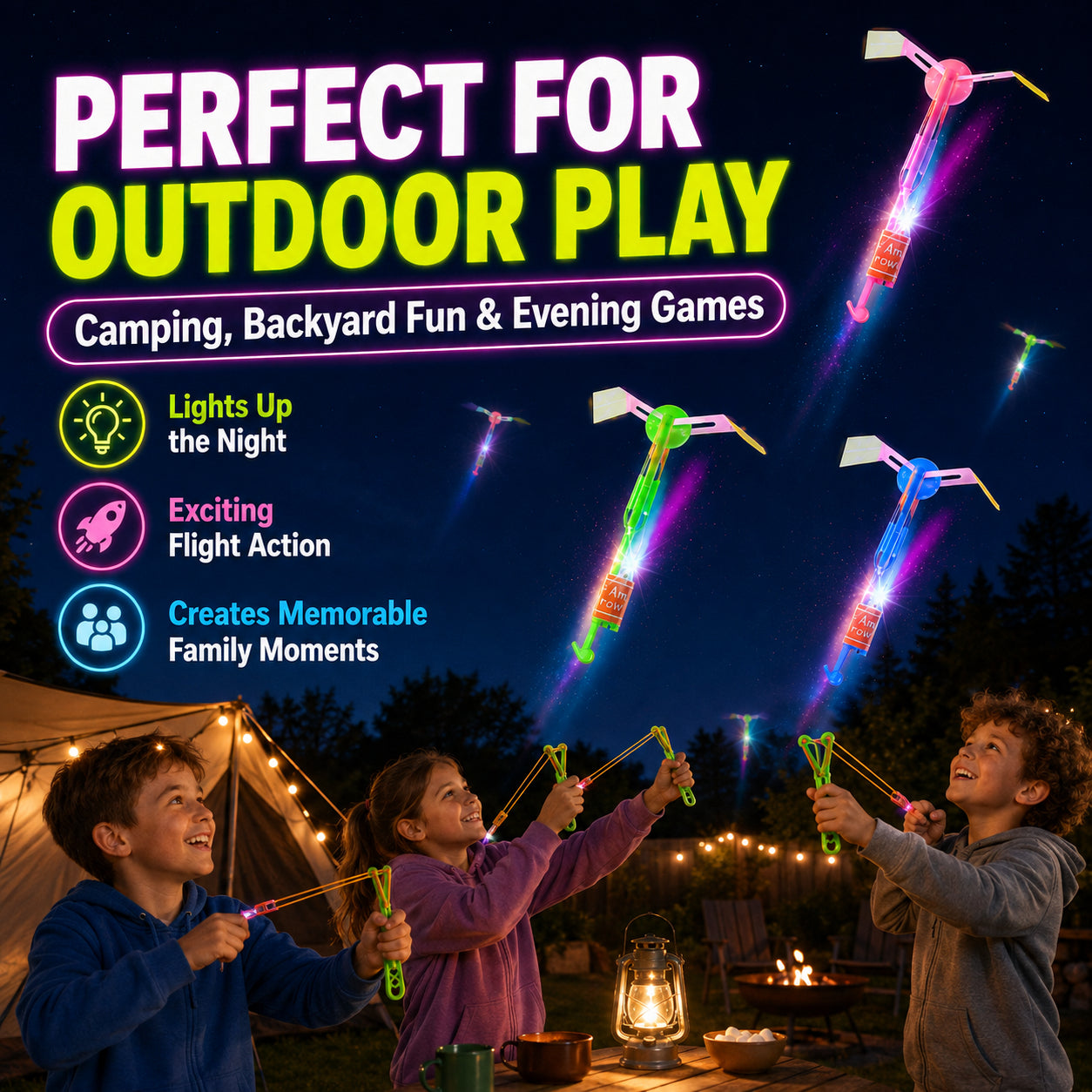🌟 Light Up LED Flying Helicopter Set 🚀 | Glow Slingshot Rockets for Kids & Party Fun 🌙