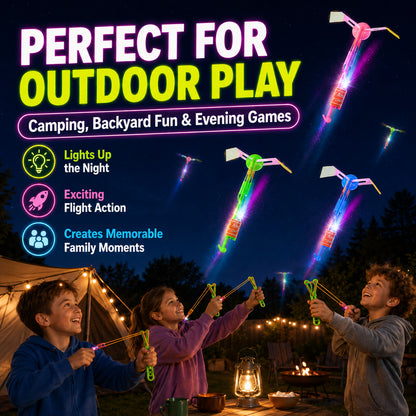 🌟 Light Up LED Flying Helicopter Set 🚀 | Glow Slingshot Rockets for Kids & Party Fun 🌙