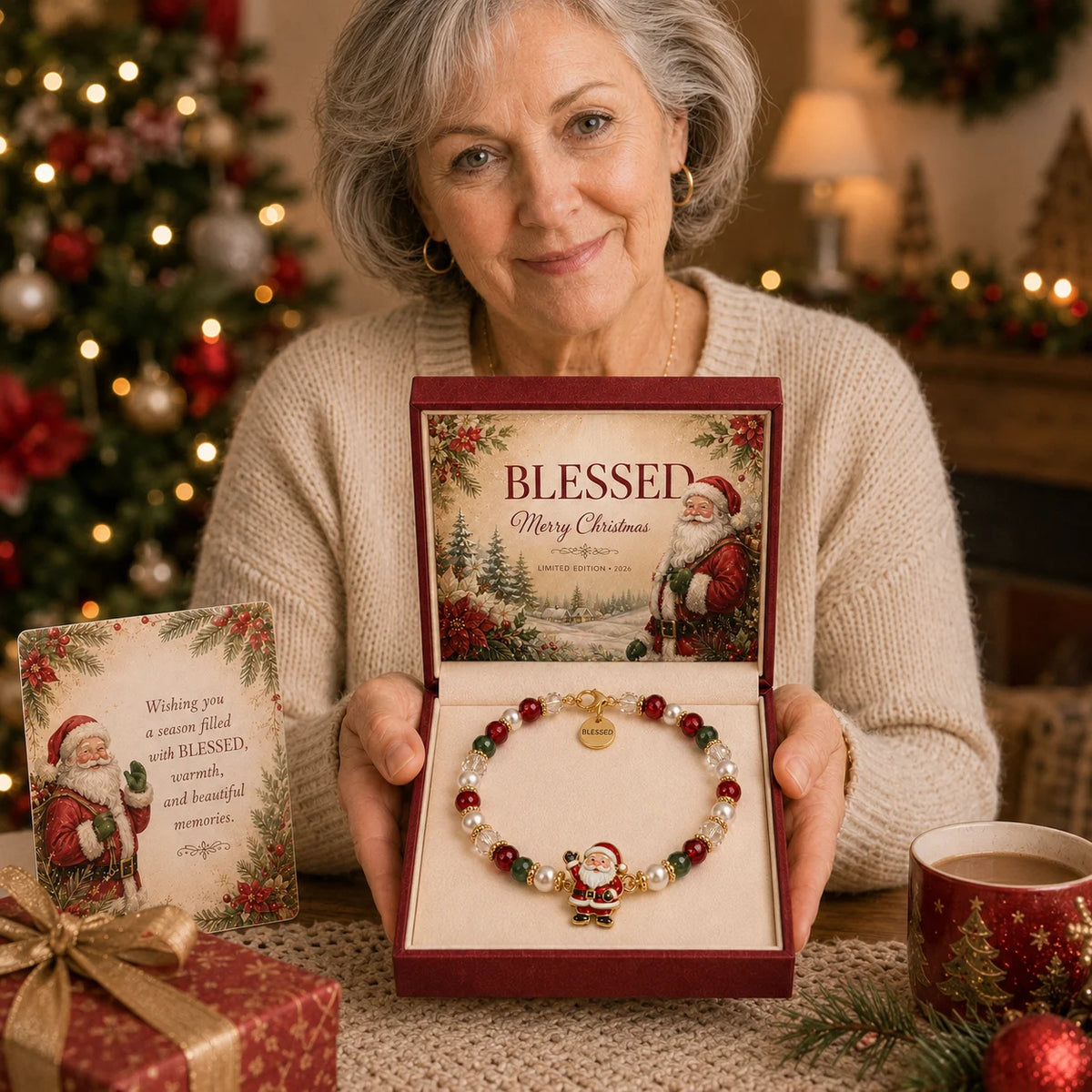 🌟 Festive Santa Claus Beaded Bracelet Gift Box 🎄 — Spread Joy & Blessings This Season! 💖