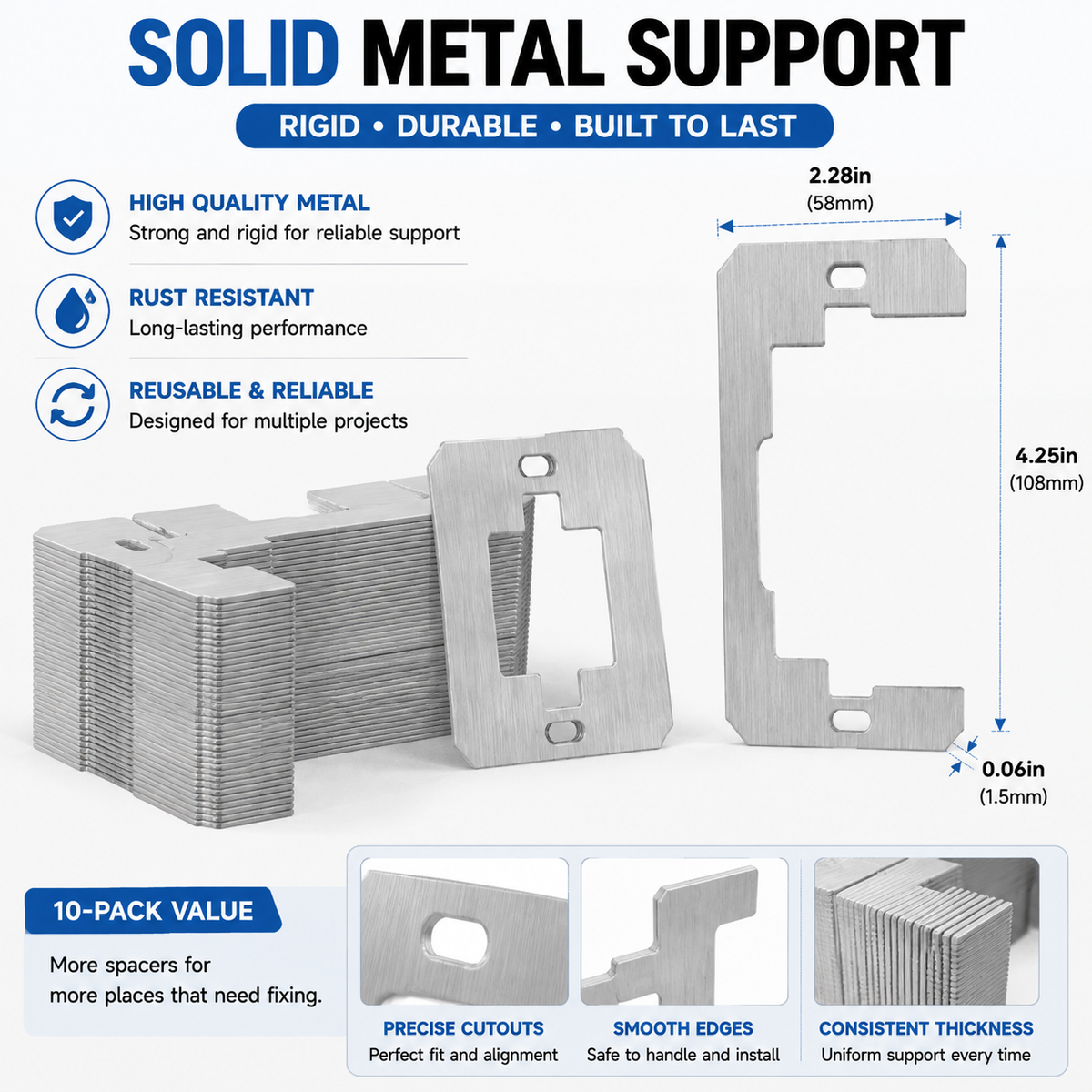 Wall Plate Spacers (Metal) – For Wall Outlet Repair and Securing Loose Outlets