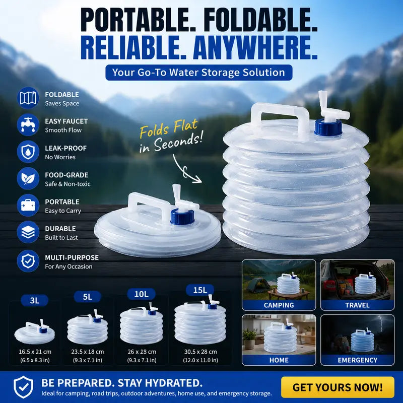 Portable, Leak-Proof, Foldable Water Storage Container