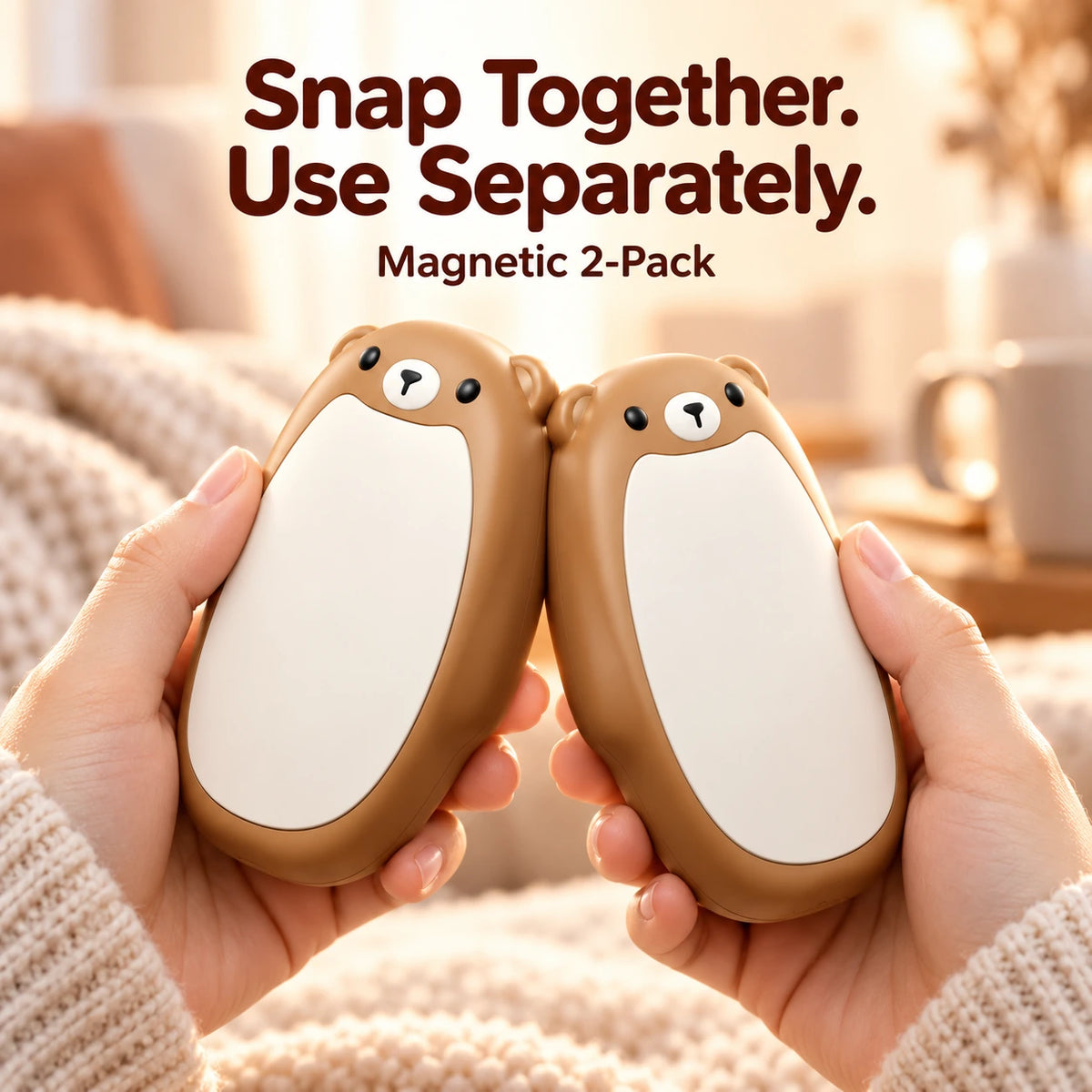 🔋Rechargeable Bear Hand Warmers— Magnetic, 3 Heat Settings & Pocket-Size Design