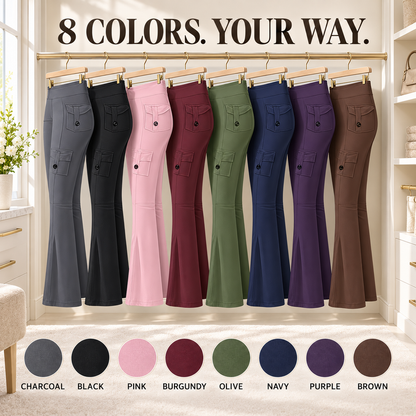 🧘‍♀️ High-Waisted Flare Cargo Yoga Pants – Tummy Control & Leg-Lengthening Fit