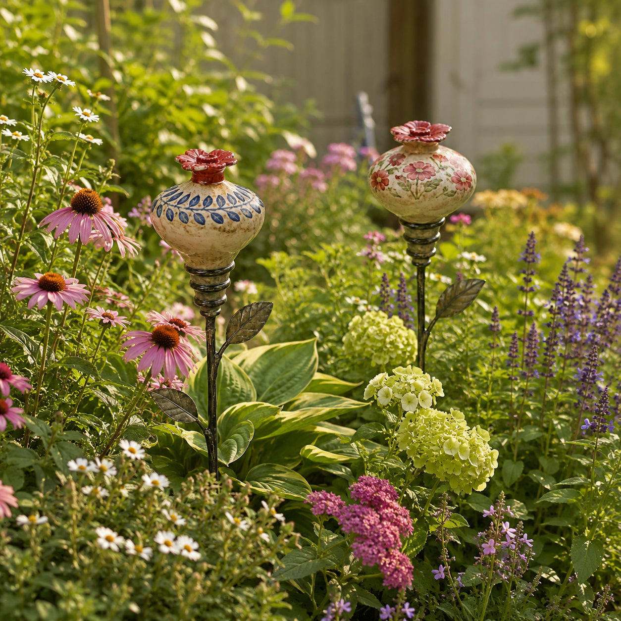 Vintage Ceramic Hummingbird Feeder Garden Stake (Set of 3) 🌺🐦✨ Best Seller