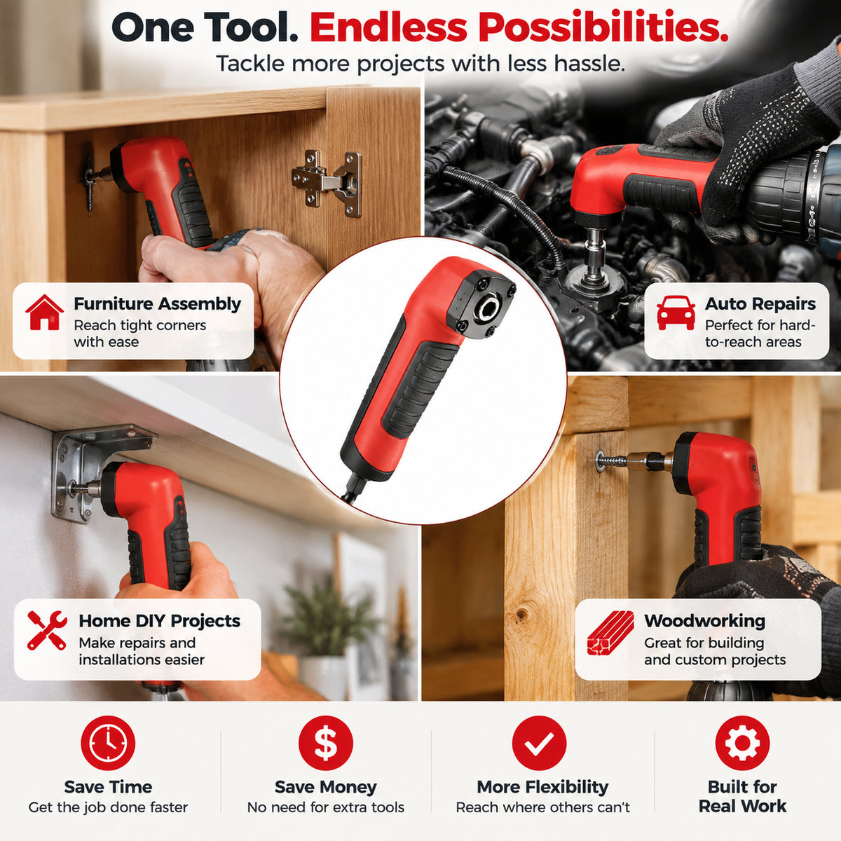 🔧 Reach Every Tight Corner — 90° Magnetic Right Angle Drill Adapter