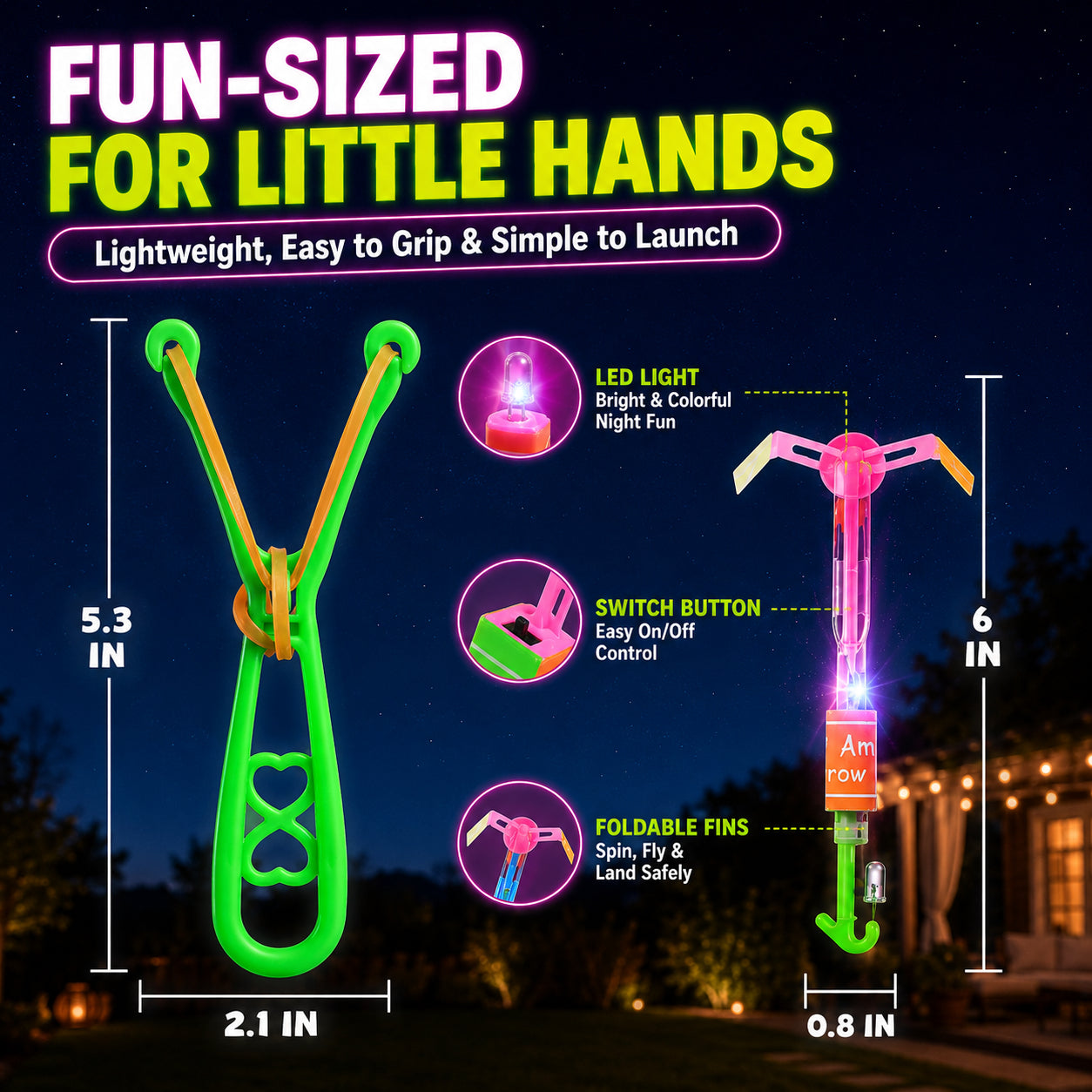 🌟 Light Up LED Flying Helicopter Set 🚀 | Glow Slingshot Rockets for Kids & Party Fun 🌙