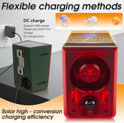 🚨 Solar Motion Sensor Deterrent Alarm – 130dB Loud Sound & Custom Voice Recording 🔊