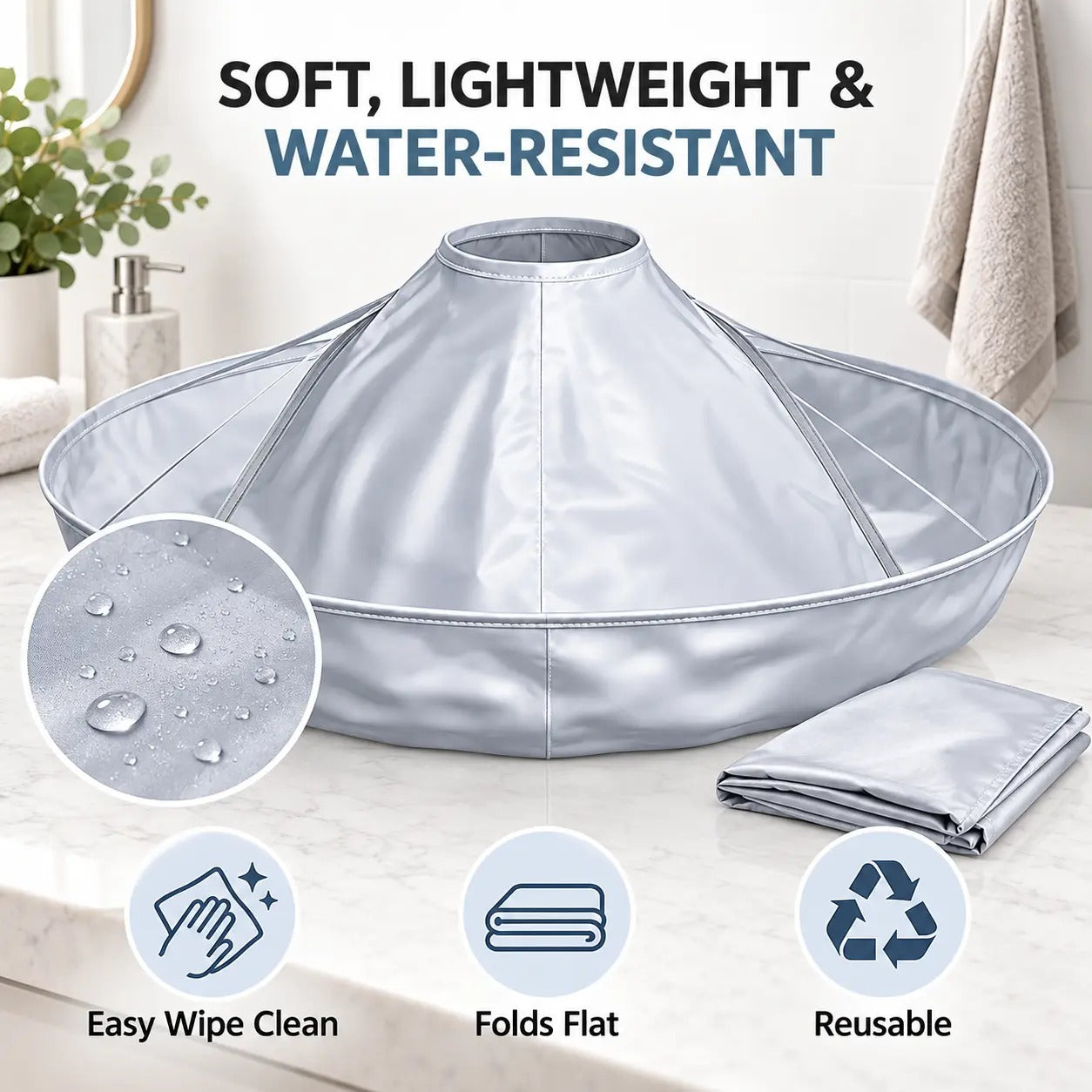 Lightweight water resistant reusable haircut cape