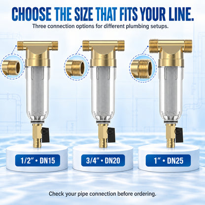 🚰 Reusable Spin-Down Sediment Water Filter – Fits 1/2", 3/4" & 1" Pipes 💧