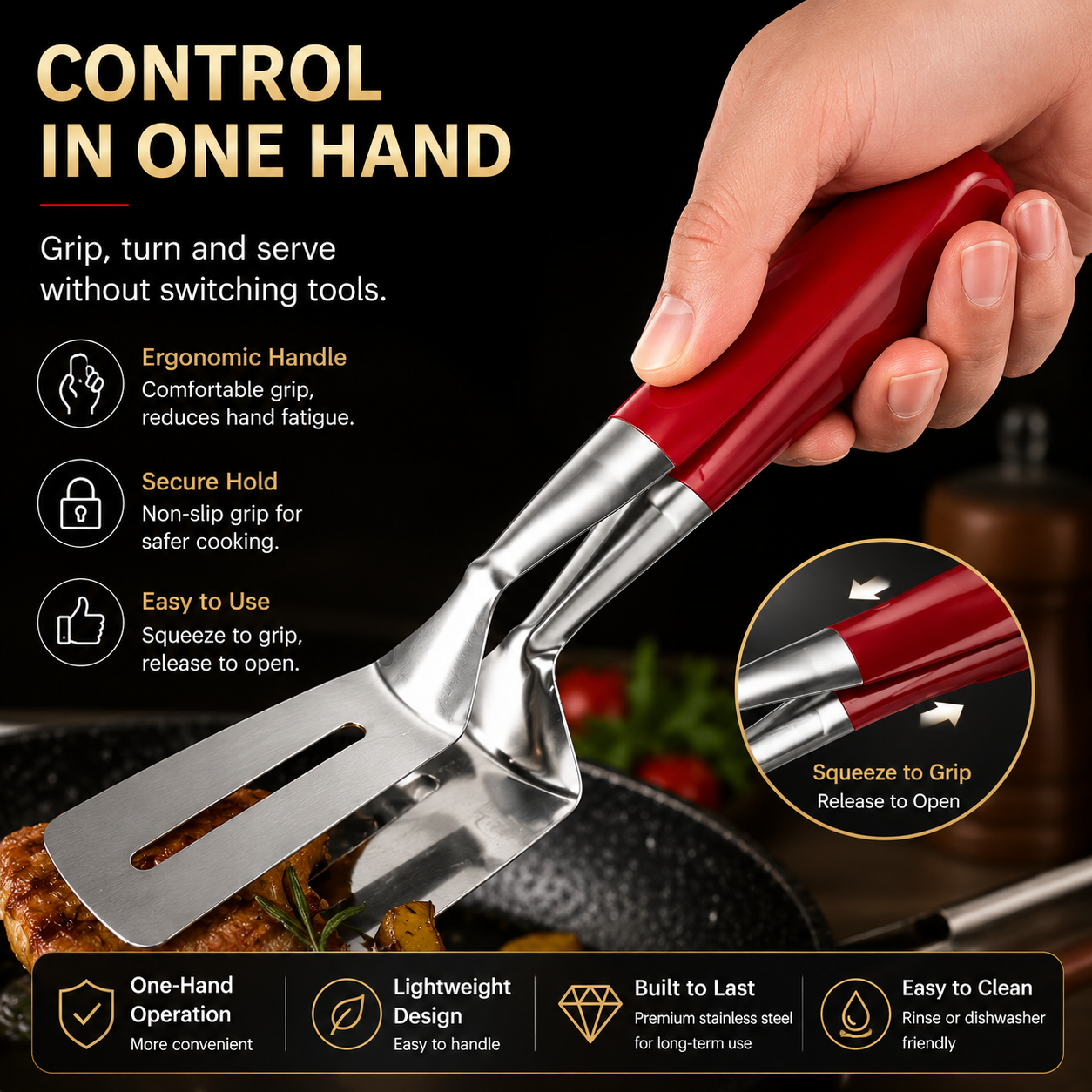🍳 2-in-1 Stainless Steel Spatula Tongs | Flip, Grip & Serve with Ease