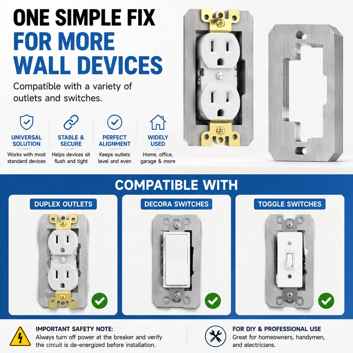 Wall Plate Spacers (Metal) – For Wall Outlet Repair and Securing Loose Outlets