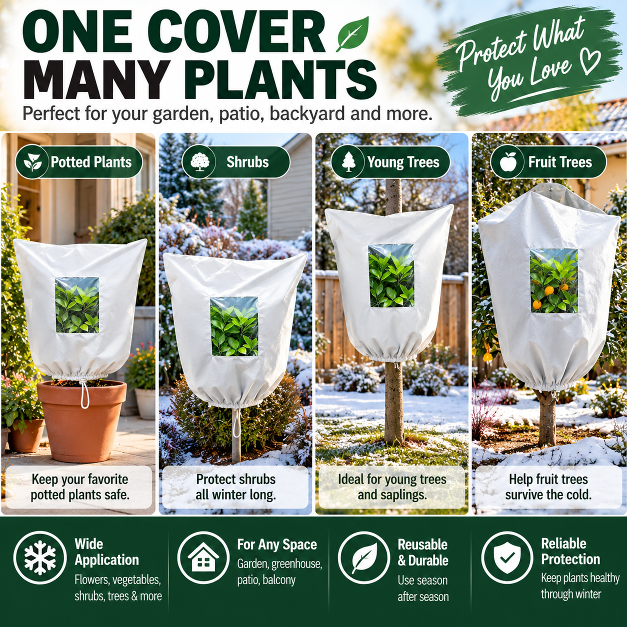 🌿 Plant Frost Protection Cover – Breathable Reusable Winter Cover with Clear Viewing Window