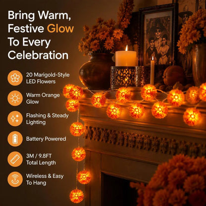 🌼 Illuminate Your Ofrendas with Warmth! Marigold LED Memorial String Lights✨