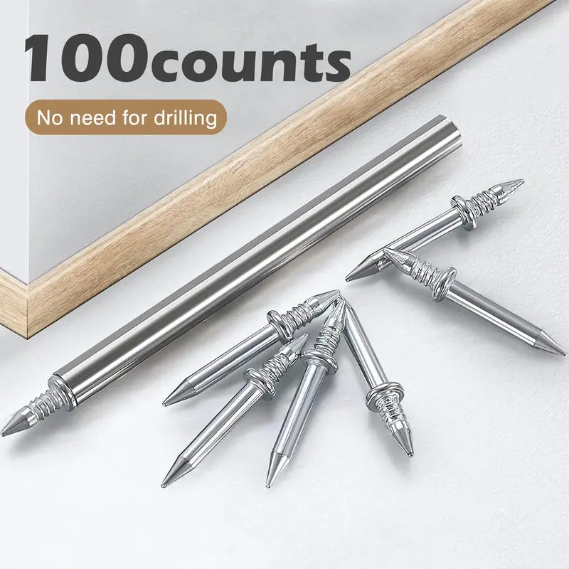 🔧100 Double-Ended Carbon Steel Baseboard Nails - Corrosion Resistant, Easy to Use, Invisible and Mark-Free Fixing