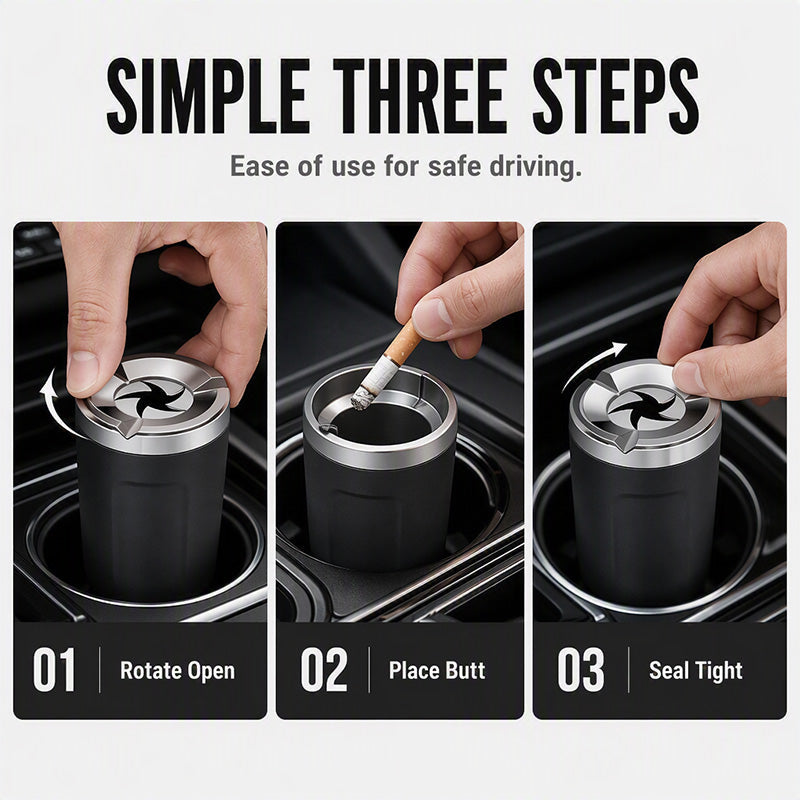 🌀 Rotating Lid Car Ashtray 🖤 Stylish Car Interior Ashtray