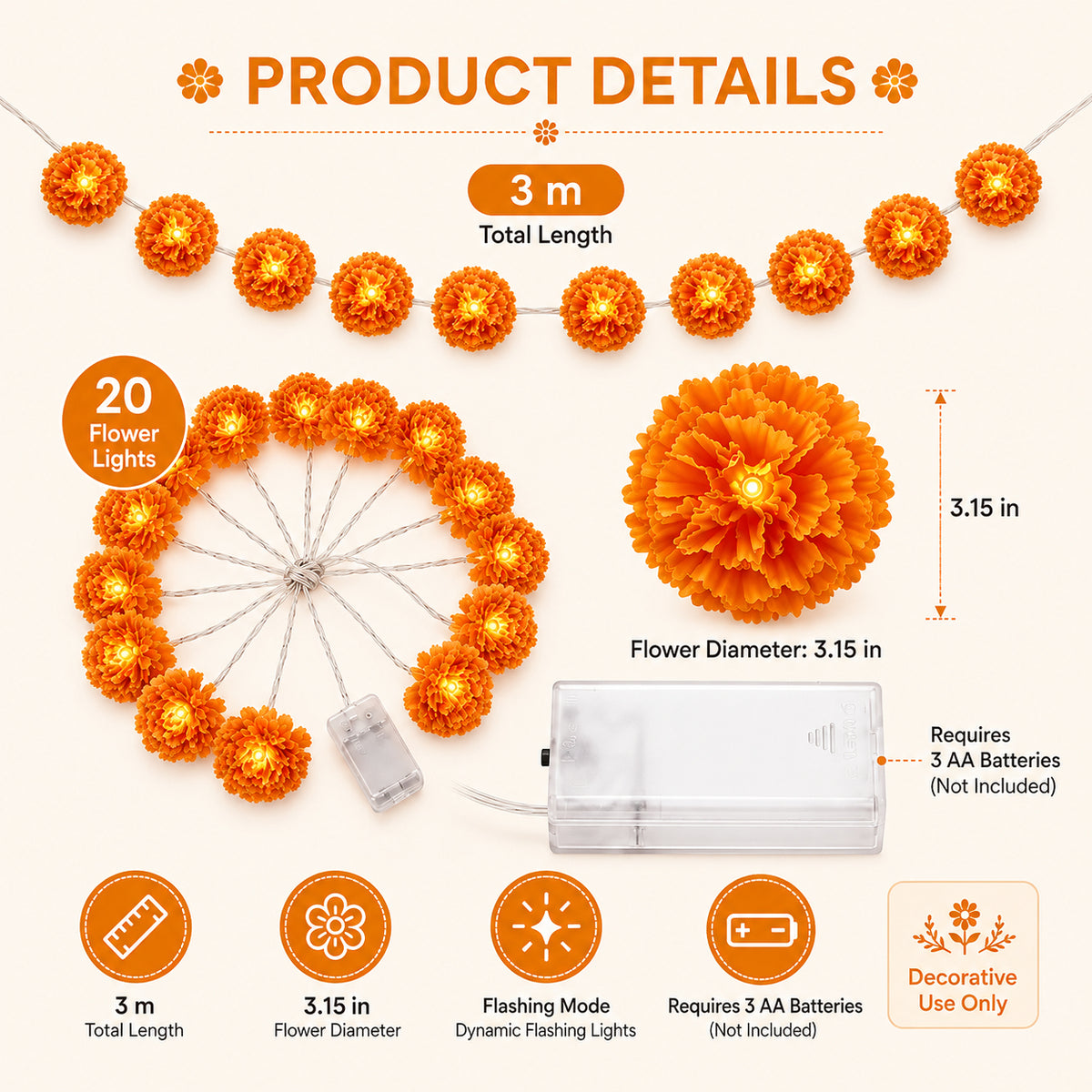 🌼 Illuminate Your Ofrendas with Warmth! Marigold LED Memorial String Lights✨