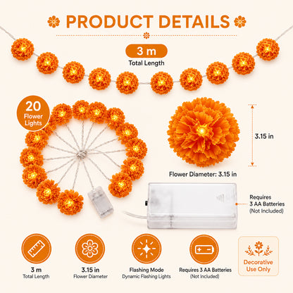 🌼 Illuminate Your Ofrendas with Warmth! Marigold LED Memorial String Lights✨