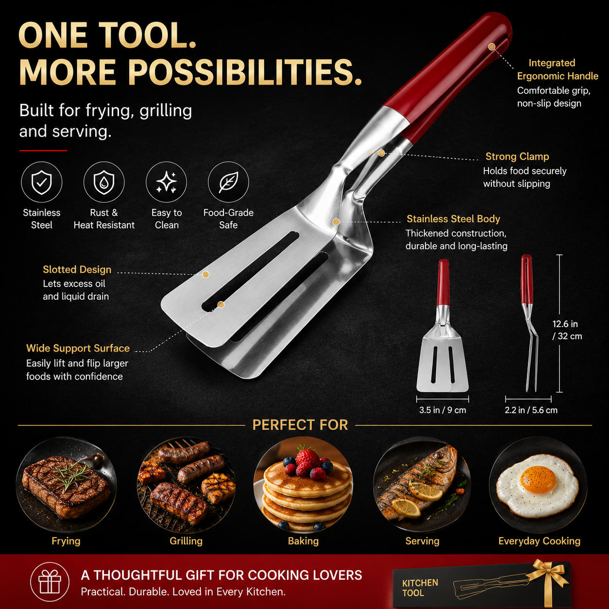 🍳 2-in-1 Stainless Steel Spatula Tongs | Flip, Grip & Serve with Ease