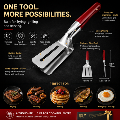 🍳 2-in-1 Stainless Steel Spatula Tongs | Flip, Grip & Serve with Ease