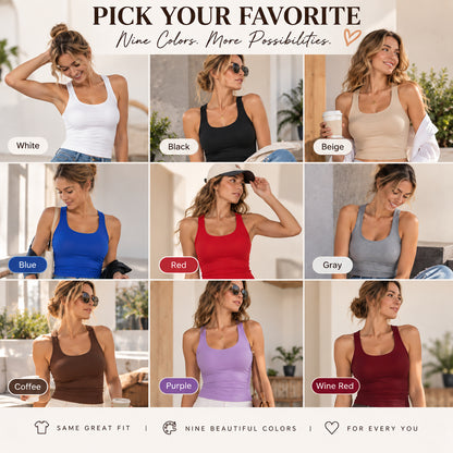✨Buy three get one free 👚Built-In Bra Ribbed Tank Top — Supportive, Flattering & No Extra Bra Needed