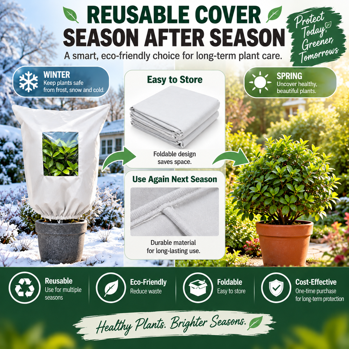 🌿 Plant Frost Protection Cover – Breathable Reusable Winter Cover with Clear Viewing Window