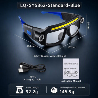 Rechargeable Lighted Safety Glasses with LED Headlamp