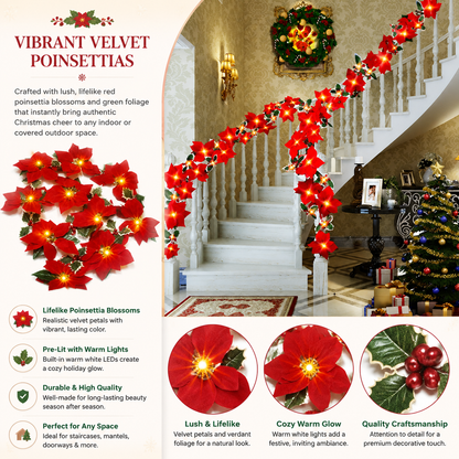 🌹LED Christmas Red and Poinsettia Wreath