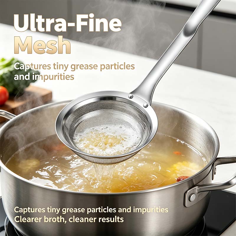 🍲304 Stainless Steel Fine Mesh Skimmer Spoons – Cleaner Broth & Easier Straining ✨