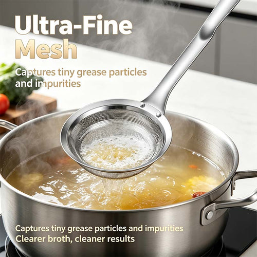 🍲304 Stainless Steel Fine Mesh Skimmer Spoons – Cleaner Broth & Easier Straining ✨