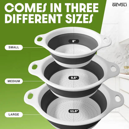 🥗 3-Piece Collapsible Colander Set – Self-Draining & Space-Saving Kitchen Strainers ✨