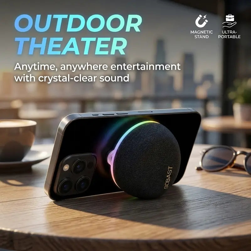 Magnetic Mini Bluetooth Speaker, 2-in-1 Phone Stand