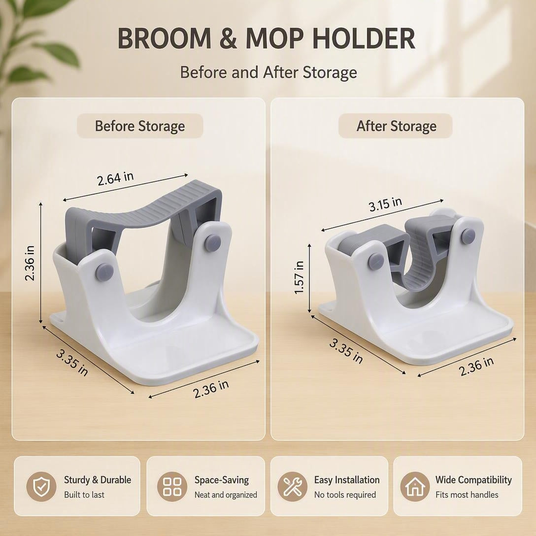Bathroom Markless No-Drill Broom Clip（2Pcs）