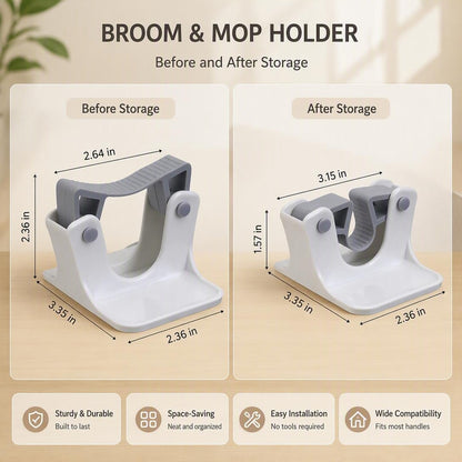 Bathroom Markless No-Drill Broom Clip（2Pcs）