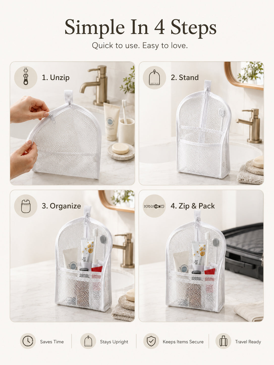 Self-Standing Travel Toiletry Pouch | No Propping, No Digging 🧳